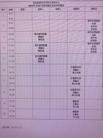 Classroom Schedule for 2019/20 2nd Semester